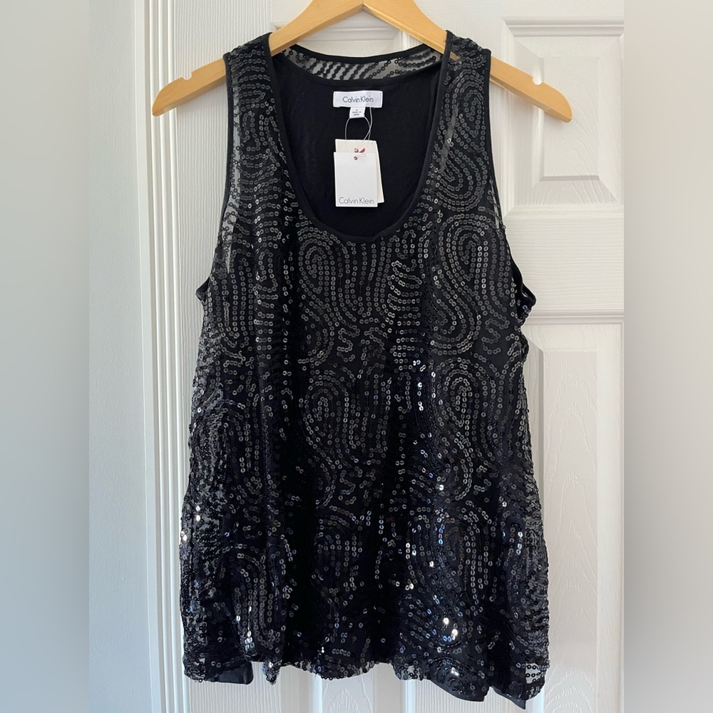 Calvin Klein Black Sequin Sleeveless Tank Top